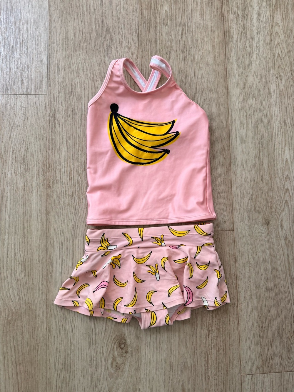 Hanna Andersson 110 US 5 Toddler Girls Tankini Swimsuit Bathing Suit Pink Banana